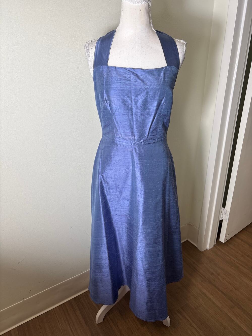 Lena Medoyeff Blue Silk Halter Tie Dress Sz S